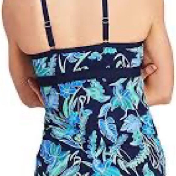 Land’s End Plus Standard high neck keyhole tankini top blue print soft D cup Var - Picture 4 of 14
